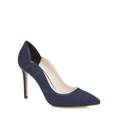 Navy 'Peggy' lace pointed high court shoes